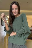 Conrad Batwing Ruffle Cuff Knit Moss 
